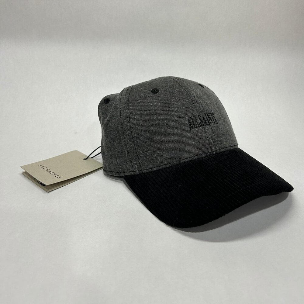 AllSaints Cotton & Cord Logo Two-Tone Baseball Cap Washed Black